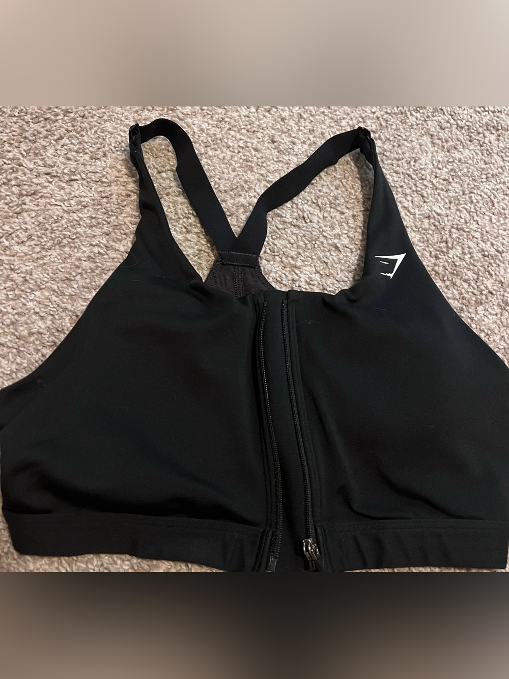 Gymshark Black Front-Zip Racerback Sports Bra with Logo
